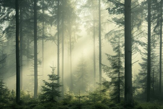 Fototapeta the serene beauty of a misty forest