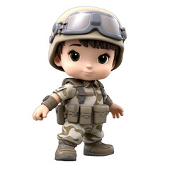3d cute little army boy png / transparent