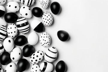 Monochrome pattern of black and white Easter eggs on a white background