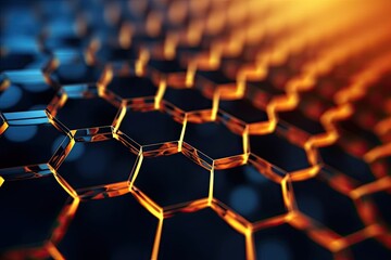 Abstract honeycomb background 3D structure close-up, graphene hexagonal atomic arrangement for use in technology - obrazy, fototapety, plakaty