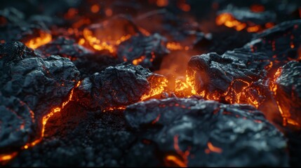 Close-up of a pile of coal in a bonfire. - obrazy, fototapety, plakaty