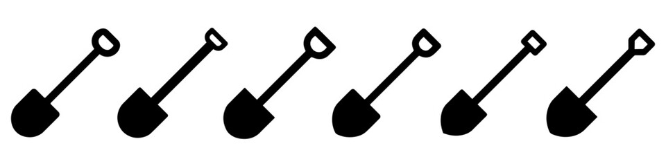 Shovel icons set. Shovel symbol. Black icon of shovel isolated on white - obrazy, fototapety, plakaty