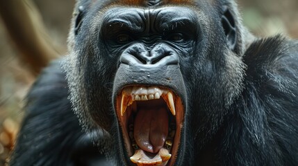 Portrait of mountain gorilla silverback male.