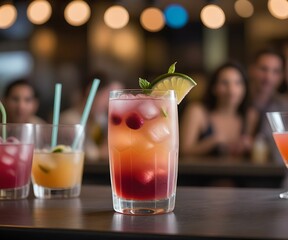 refreshing summer colorful cocktail drink advertisement menu banner, created using AI generative technology