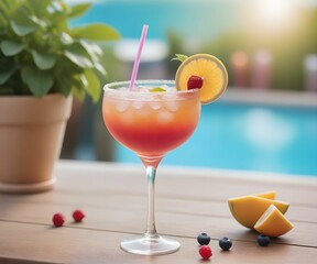 refreshing summer colorful cocktail drink advertisement menu banner, created using AI generative technology