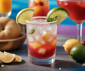 refreshing summer colorful cocktail drink advertisement menu banner, created using AI generative technology