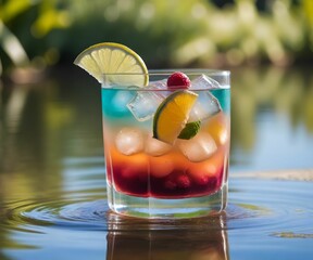 refreshing summer colorful cocktail drink advertisement menu banner, created using AI generative technology