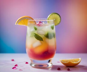 refreshing summer colorful cocktail drink advertisement menu banner, created using AI generative technology