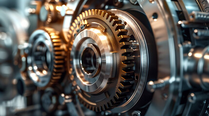 Close-Up of a Stainless Steel Gear: Engine Background