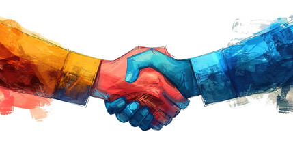 Colorful Handshake Illustration Signifying Partnership - obrazy, fototapety, plakaty