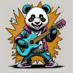 rockstar panda cartoon character illustration - generated by ai