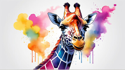 Neon Line Giraffe Logo with Geometric Precision, Vibrant Smoke Effects on White Background t-shirt design ai art