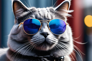 Naklejka premium Cat Wearing Sunglasses and Collar