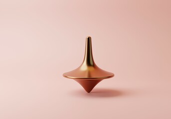 Fototapeta premium Minimal Concept of Time and Balance. Isolated Spinning Top Whirlgig on Pastel Pink Background. Minimal Elegant 3D rendering illustration with copy space. 