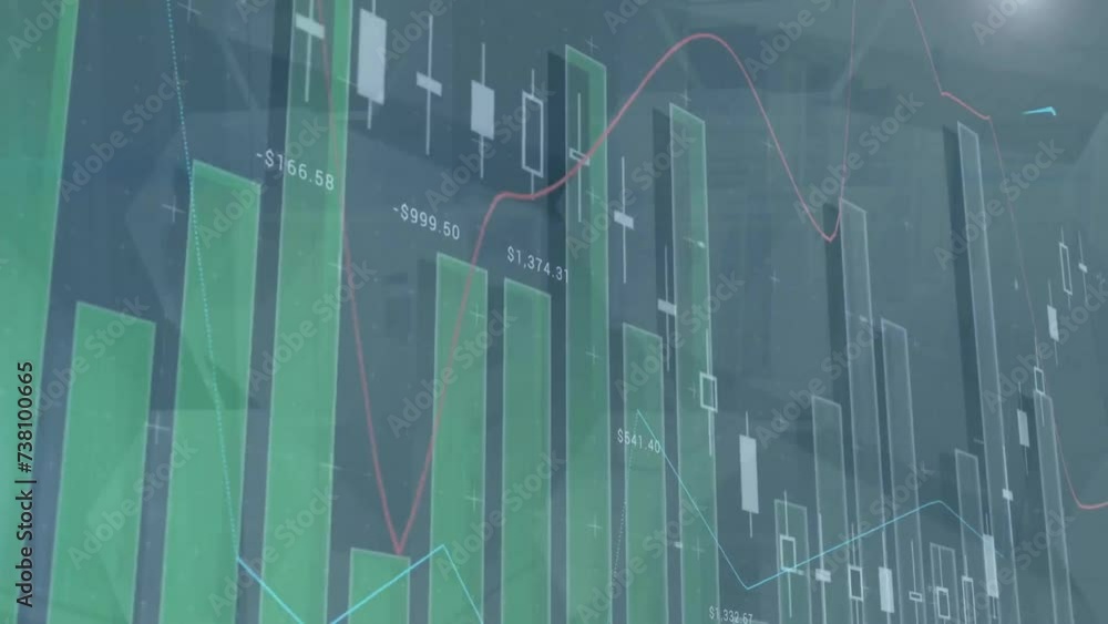 Poster animation of financial data processing and statistcs