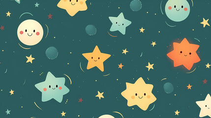 Cute planet star seamless pattern template
