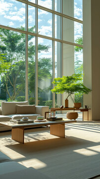Explore the realistic craftsmanship and exquisite details of this modern minimalist living room. AI generative.