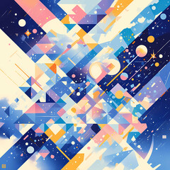 Abstract Geometric Cosmic Backdrop with Vibrant Shapes and Stars