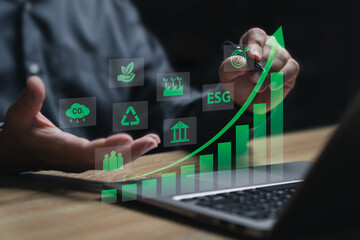 ESG environment social governance investment business concept, Businessman growth plan target and...