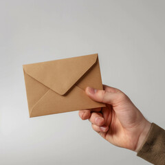 Stylish image of a hand holding kraft envelope. Simple, elegant. AI generative.