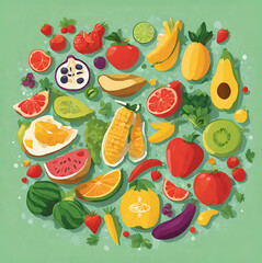 Obraz premium Healthy food background cartoon style graphic resources 