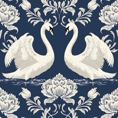 Tile with swan as background and to fill areas, ai generated