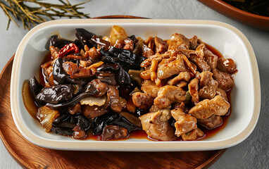 Fototapeta premium A plate of Mushu meat,created with Generative AI tecnology.