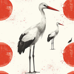 Tile with stork as background and to fill areas, ai generated