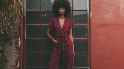 A bold monochromatic jumpsuit in shades of deep plum ideal for a statement look at a music festival.
