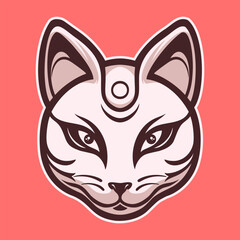 Obraz premium cute Japanese kitsune mask vector in pink background