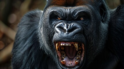 Closeup portrait of angry silverback gorilla - obrazy, fototapety, plakaty