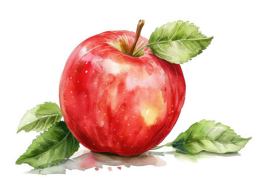 apple,beautiful fruit with leaves, watercolor