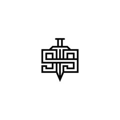 99 number and sword logo design.