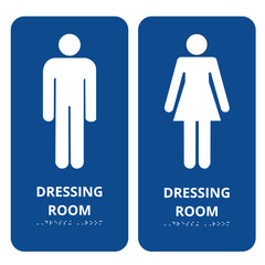 Banners de vestidor azul con sistema braille sobre fondo blanco. Vector