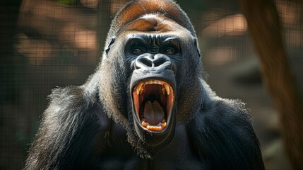 Closeup portrait of angry silverback gorilla