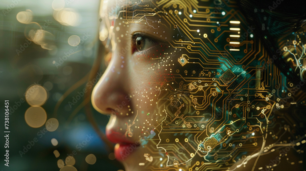 Aufkleber generate a unique artwork that portrays a harmonious fusion of a circuit board and a human face show