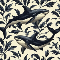 Tile with shark as background and to fill areas in soft colors, ai,