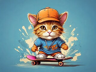 a cat on a skateboard in style