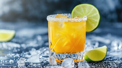 Chilled Orange Margarita with Lime Wedge