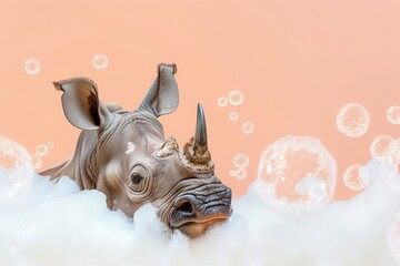 Rhino taking bubble bath. AI generative art