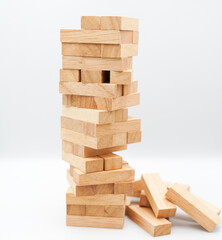 Business decision making concept, career path and game drew to wooden block. Business risks in the business.