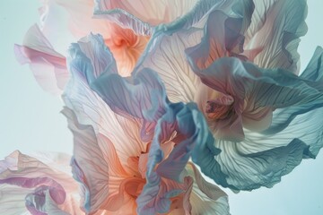 Colorful translucent fabric or petals inspired by spring, falling through the air. 