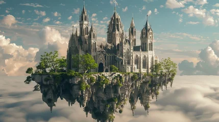Foto op Canvas Gothic cathedral on a floating island © Virtual Art Studio