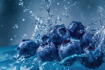 Blueberries splashing in water