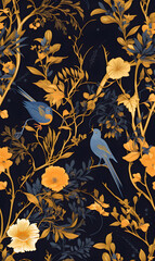 flowers and branches background, seamless pattern