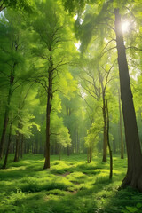 Fototapeta na wymiar Green forest background in sunny day