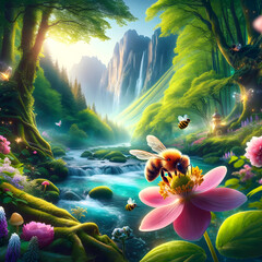 Emerald Enchantment: Bee's Dance in the Mystic Vale