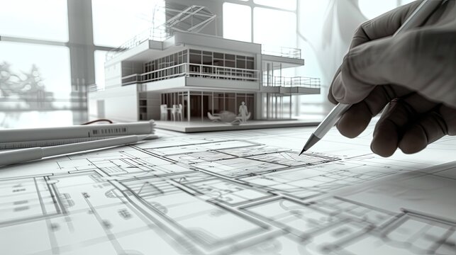 Architects concept, engineer architect designer work on start-up project drawing, construction plan. architect design working drawing sketch plans blueprints and making construction model.