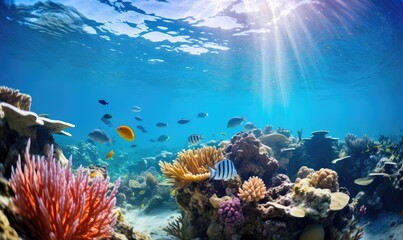 Underwater View of Coral Reef With Fish
