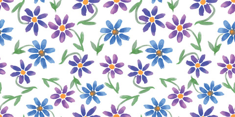 Seamless pattern of watercolor drawings colorful abstract daisy flowers, vector background for textile,paper,wallpaper